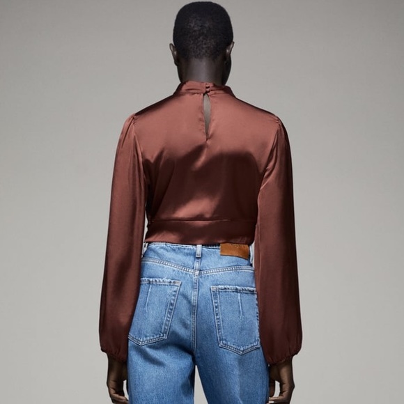 SATIN EFFECT CROPPED BLOUSE - Picture 6 of 8